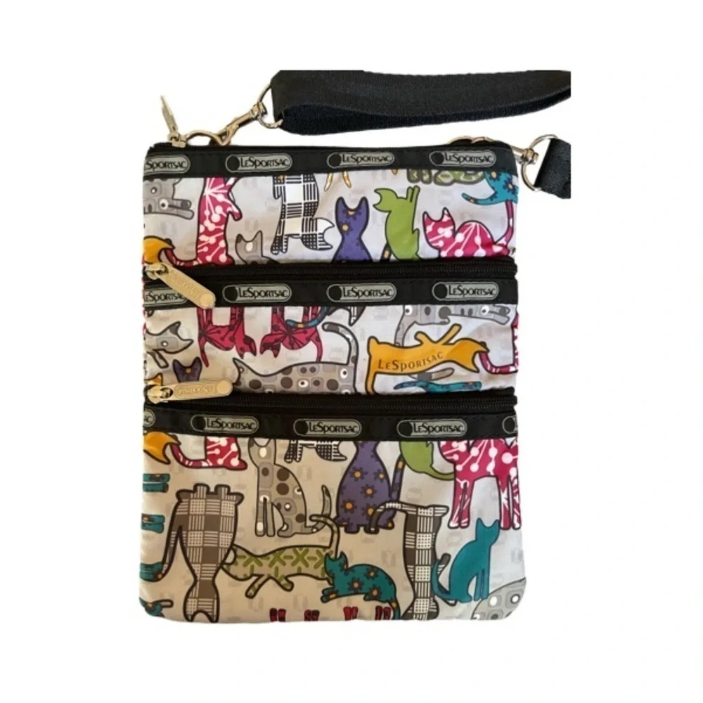 RARE LeSportSac Cats 3-Zip Adjustable Crossbody Bag